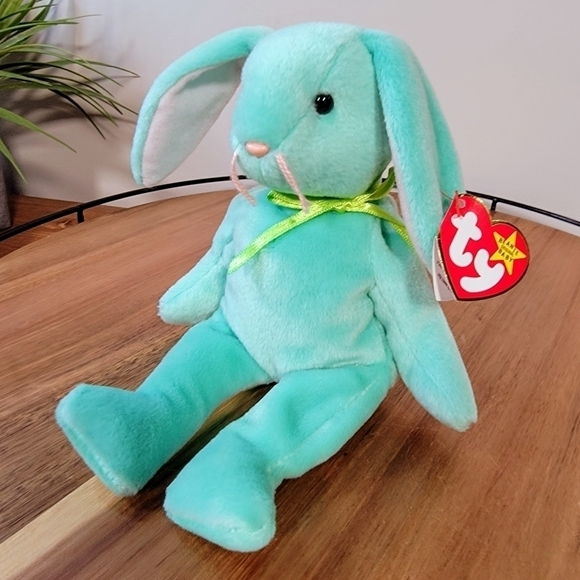 Vintage NWT Beanie Babies Hippity Green Bunny Plush 1996 P.V.C. Pellets 6-1-96 - Picture 5 of 16